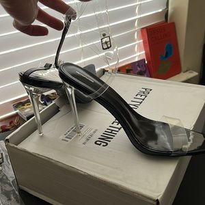 Pretty Little Thing. Black Point Toe Clear Heel Clear Strap Sandal. Size US 10 W